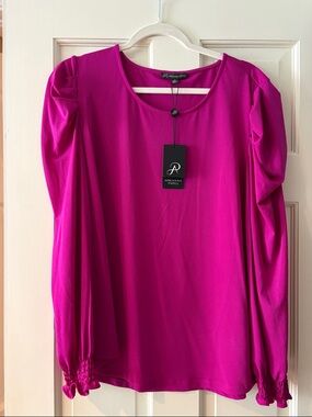 Adrianna Papell Bright Fuchsia Puff-Sleeve Blouse